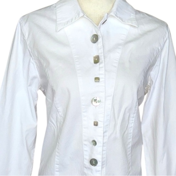 J. Jill Tops - J. Jill White Cotton Button Down Shirt with Iridescent Mother of Pearl Buttons